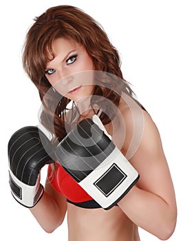 Pretty woman with boxe gloves photo