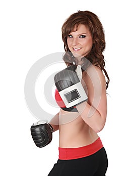 Pretty woman with boxe gloves photo