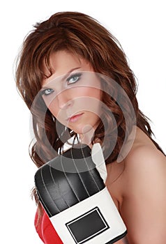 Pretty woman with boxe gloves photo