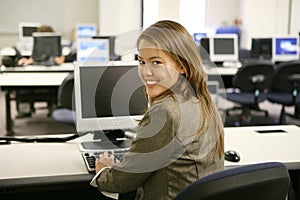 Pretty Woman in Computer Lab