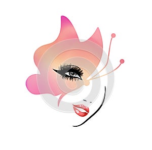 Pretty Woman Cosmetic Make up Eyelashes extensions Hair Style Beauty salon studio Icon Logo Vector