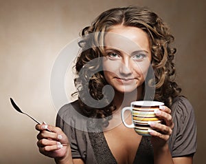 pretty woman drinking coffee