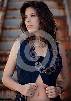 Pretty Woman in Fringed Vest