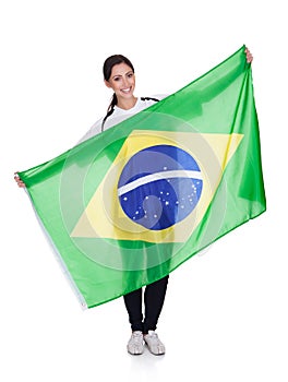 Pretty Woman Holding Brazilian Flag