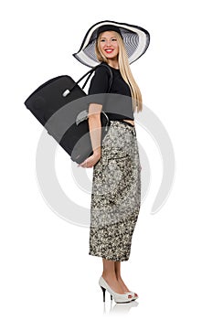 Pretty woman in long skirt isolated on the white