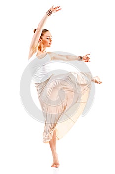 Pretty woman modern style dancer jumping and dancing