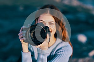 pretty woman photographer nature rocky mountains close up professional