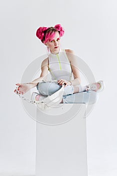 pretty woman pink hair fashion clothes posing fun