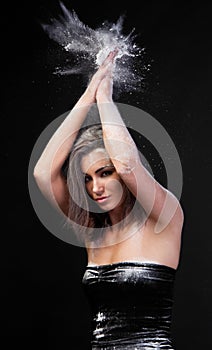 Pretty Woman Playing With Flour