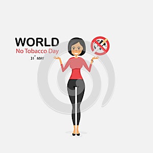 Pretty woman and Quit Tobacco vector logo design template.May 31st World No Tobacco Day concept.Stop Smoking.No Smoking Day.No To