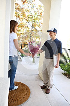 Pretty Woman Receiving Flowers