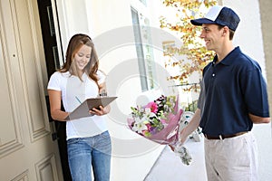 Pretty Woman Receiving Flowers