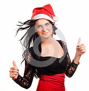 Pretty woman in red santa claus hat