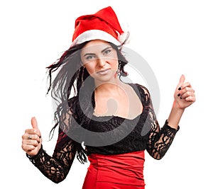 Pretty woman in red santa claus hat