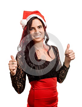 Pretty woman in red santa claus hat