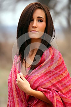 Pretty Woman in Red Shawl photo