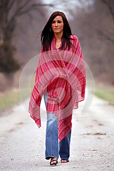 Pretty Woman in Red Shawl