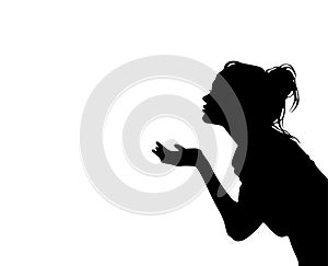 Pretty woman sending air kiss vector silhouette.