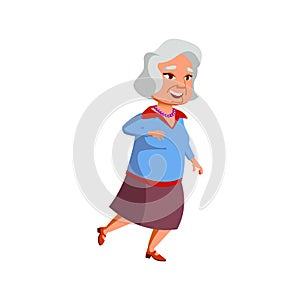 pretty woman senior running on festival cartoon vector