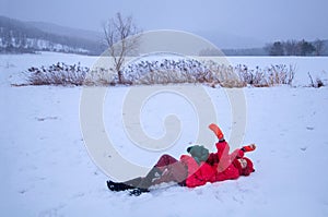 Pretty woman in snowfield