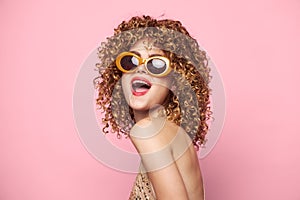 Pretty woman Sunglasses studio curly hair fashion clothes