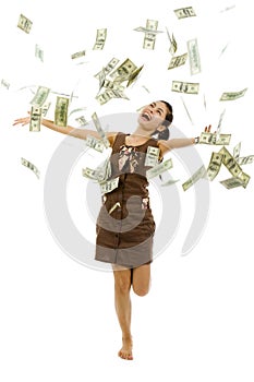 Pretty woman throwing money