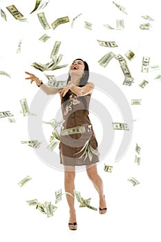 Pretty woman throwing money