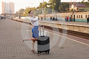 Pretty woman at the train station photo