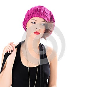 pretty woman wearing pink hat