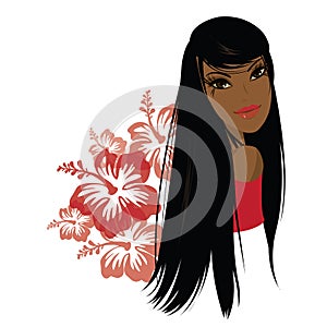 Pretty young african american woman, Vector illustration.