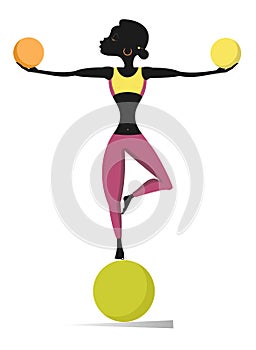 African woman does exercises with balls illustration