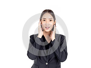 A pretty young Asian business woman in black suit