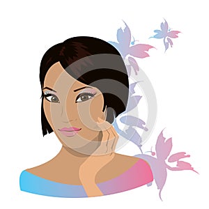 Pretty young asian woman isolated in white. Vector illustration