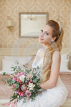 Pretty young Bride`s wedding morning