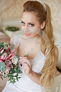 Pretty young Bride`s wedding morning