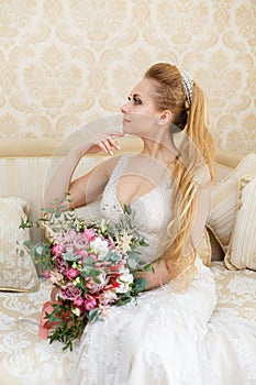 Pretty young Bride`s wedding morning