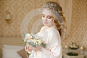 Pretty young Bride`s wedding morning