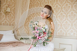 Pretty young Bride`s wedding morning