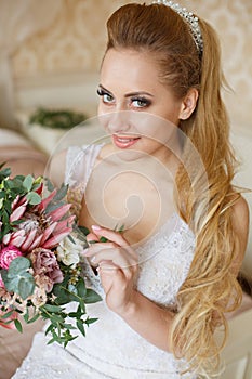 Pretty young Bride`s wedding morning