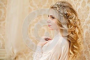 Pretty young Bride`s wedding morning photo