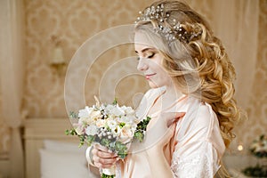 Pretty young Bride`s wedding morning photo