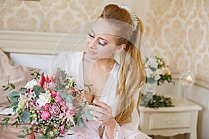 Pretty young Bride`s wedding morning photo