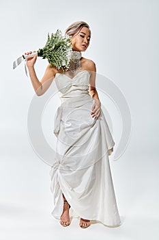 pretty young bride in white elegant