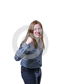 Pretty young businesswoman is angry