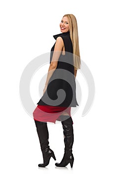 Pretty young girl in bordo skirt isolated on white