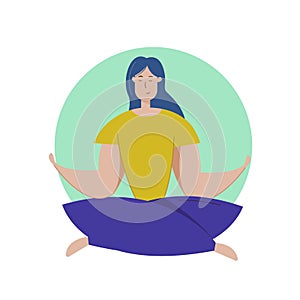 Pretty young girl practices yoga in the lotus position. Meditation and relaxation vector illustration