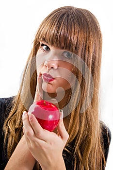 Pretty, young Girl and red apple.