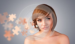 Pretty young girl with skin puzzle illustration