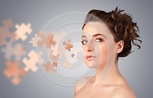 Pretty young girl with skin puzzle illustration