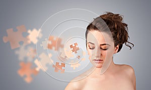 Pretty young girl with skin puzzle illustration